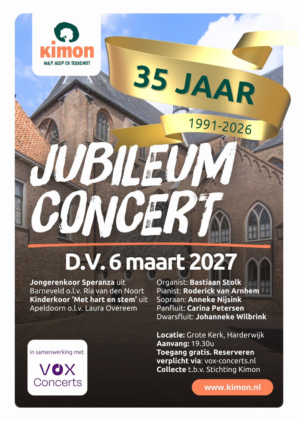 6 maart 2027 | Jubileumconcert Stichting Kimon | Grote Kerk Harderwijk