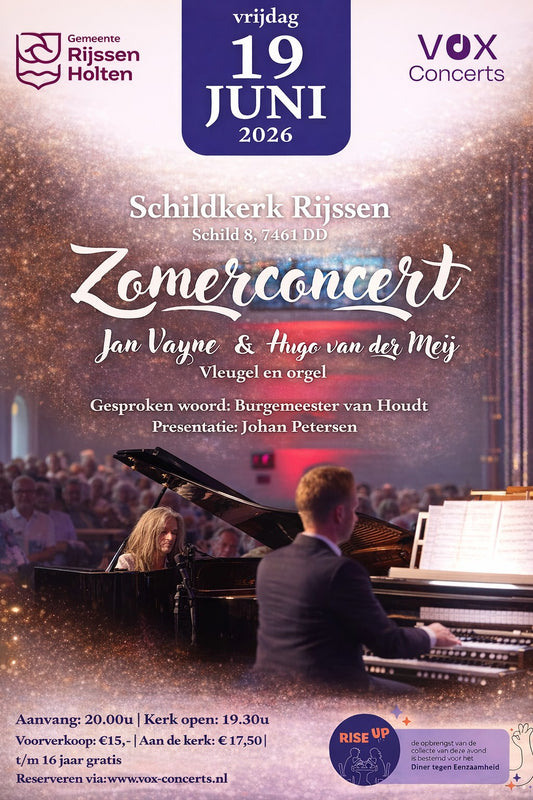 19 juni 2026: Zomerconcert met Jan Vayne en Hugo van der Meij